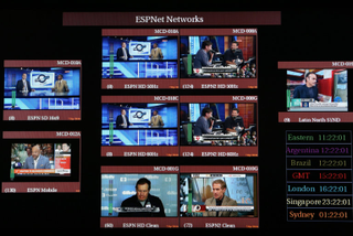 Inside a control room at ESPN headquarters in Bristol, Conn. (Richard Perry/New York Times)